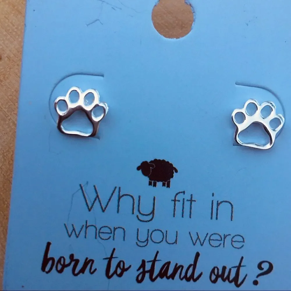 Children's Silver Paw Print Ear Studs